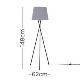 Valuelights Camden Black Tripod Floor Lamp With Grey Tapered Shade And Bulb - thumbnail 5