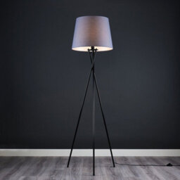 Valuelights Camden Black Tripod Floor Lamp With Grey Tapered Shade And Bulb - thumbnail 2