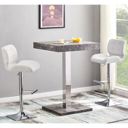 Furniture in Fashion Topaz Concrete Effect Bar Table With 2 Candid White Stools