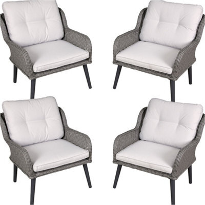 Loops Stylish 4 Pack Outdoor Dining Armchairs With Cushions In Grey Rattan Wicker - image 1