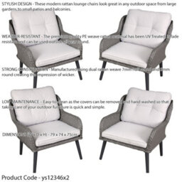 Loops Stylish 4 Pack Outdoor Dining Armchairs With Cushions In Grey Rattan Wicker - thumbnail 2