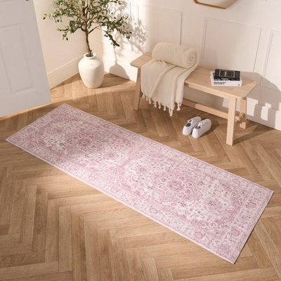 OHS Washable Rug Vintage Living Room Bedroom Carpet Mat, Blush - 66 X 200Cm - image 1