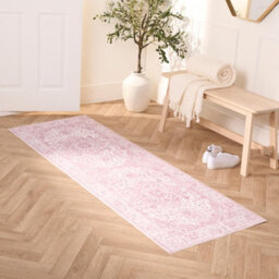 OHS Washable Rug Vintage Living Room Bedroom Carpet Mat, Blush - 66 X 200Cm - thumbnail 2