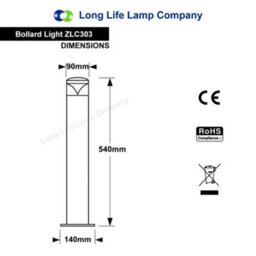Long Life Lamps Company Led Black Bollard Outdoor Garden Light Zlc303K With 5W Gu10 Cw - thumbnail 2