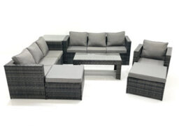 Fimous 9 Seater Rattan Garden Outdoor Furniture Set With 3 Seater Sofa Coffee Table 2 Big Footstool Side Table - thumbnail 2