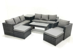 Fimous 9 Seater Rattan Garden Outdoor Furniture Set With 3 Seater Sofa Coffee Table 2 Big Footstool Side Table - thumbnail 1