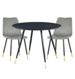 Hallowood Furniture Finley Round Dining Table (Tab101) In Black Finish With 2 Chairs (Cha201-Sgy) - thumbnail 8
