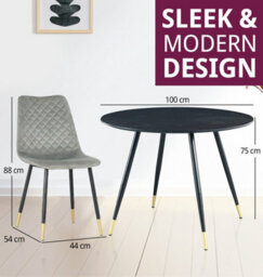 Hallowood Furniture Finley Round Dining Table (Tab101) In Black Finish With 2 Chairs (Cha201-Sgy) - thumbnail 3