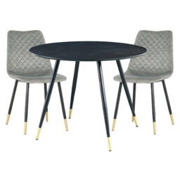 Hallowood Furniture Finley Round Dining Table (Tab101) In Black Finish With 2 Chairs (Cha201-Sgy) - thumbnail 1