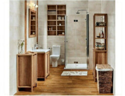Impact Furniture Bathroom Furniture Set: 600 Sink Vanity, Mirror, Freestanding Storage Cabinet Oak Effect Classic - thumbnail 9
