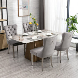 HomeTouch Set Of 2 Grey Velvet Upholstered Dining Chairs With Steel Legs, Wing Back Home Office Bedroom Kitchen Chairs - thumbnail 3