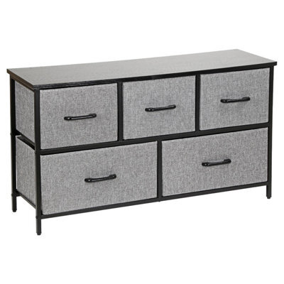 5 Drawer Chest Of Drawers Fabric Storage Unit With Wood Top And Metal Frame Freestanding Bedroom Or Hallway Black - image 1