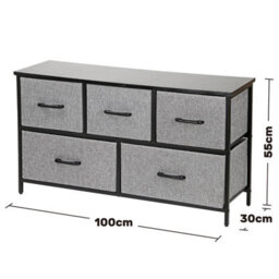 5 Drawer Chest Of Drawers Fabric Storage Unit With Wood Top And Metal Frame Freestanding Bedroom Or Hallway Black - thumbnail 8