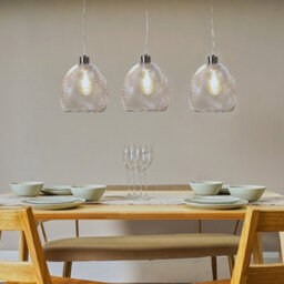Valuelights Novo 3 Way Brushed Chrome Over Table Ceiling Light Fitting With Suspended Mesh Lightshades - thumbnail 2