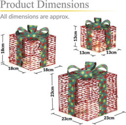 Set Of 3 Christmas Gift Boxes, Light-Up Led, Red And Green Ribbon, Battery Operated - thumbnail 7