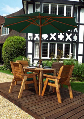 Charles Taylor 4 Seater Wooden Round Dining Table & Chairs Set Green Cushion - image 1