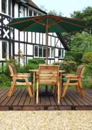Charles Taylor 4 Seater Wooden Round Dining Table & Chairs Set Green Cushion - thumbnail 4