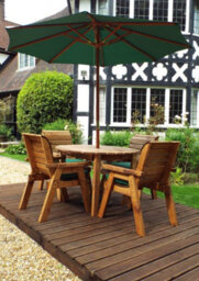 Charles Taylor 4 Seater Wooden Round Dining Table & Chairs Set Green Cushion - thumbnail 2