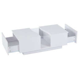 Abrihome White High-Gloss Led Coffee Table, Unique Shape With 2 Storage Drawers & 16-Colour Lighting, Modern End Table For Living Room - thumbnail 7