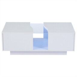 Abrihome White High-Gloss Led Coffee Table, Unique Shape With 2 Storage Drawers & 16-Colour Lighting, Modern End Table For Living Room - thumbnail 5