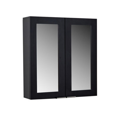 Homestylestore 600 X 650mm Black Grey Wall Mounted Mirrored Door Bathroom Cabinet And Chrome Finger Pull Handles - image 1