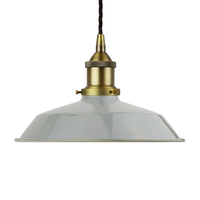 French Grey Small Trinity Metal Painted Dome Pendant Light With Matt Antique Brass Lamp Holder And Black Twisted Cable - Se Home - image 1