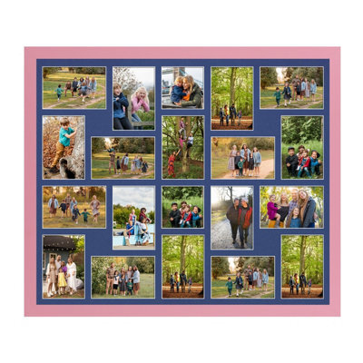 AK Frames 80X70Cm Pastel Pink Modern Multi Photo Frame With Blue Mount - Holds 20 Apertures (18X) 6X4, (2X) 4X4 Photos - image 1