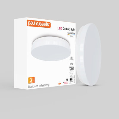 Paul Russells Led Round Panel Modern Ceiling Lights, 12W 1200 Lumens, Ip44, 4000K Cool White, Pack Of 1 - image 1