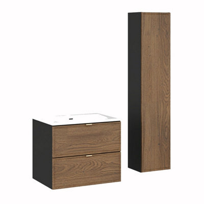 Heze Furniture Talia Casella Bathroom Cabinet Vanity Set 60 Cm With Basin And Tall Unit - Casella Oak - image 1