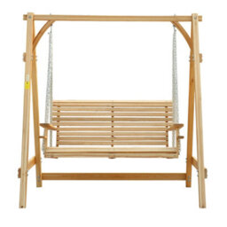 Outsunny 2 Seater Wooden Garden Swing Seat Hammock Bench Lounger, Natural - thumbnail 8