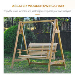 Outsunny 2 Seater Wooden Garden Swing Seat Hammock Bench Lounger, Natural - thumbnail 4