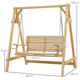 Outsunny 2 Seater Wooden Garden Swing Seat Hammock Bench Lounger, Natural - thumbnail 3
