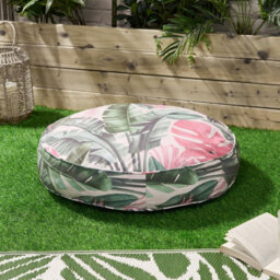 OHS Large Outdoor Cushion Round Decor Garden Filled, Green Tropical - thumbnail 1