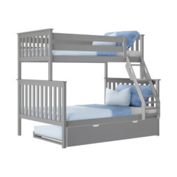 Interior Emporium Lily Wooden Trio Bunk Bed With 2 Single + 1 Double Mattress - With Extra Trundle - Grey - thumbnail 5
