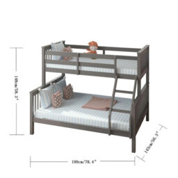 Interior Emporium Lily Wooden Trio Bunk Bed With 2 Single + 1 Double Mattress - With Extra Trundle - Grey - thumbnail 3