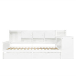 Abrihome 3Ft Single Daybed With Storage Drawers And Bookcase, Modern Bed Frame With Charging Station For Living Room, White(No Mattress) - thumbnail 9