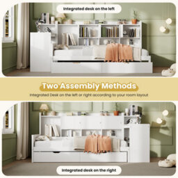 Abrihome 3Ft Single Daybed With Storage Drawers And Bookcase, Modern Bed Frame With Charging Station For Living Room, White(No Mattress) - thumbnail 6
