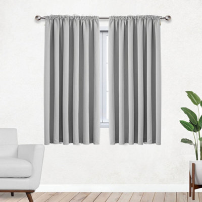 Bedlooms Light Grey Thermal Insulated Blackout Pencil Pleat Short Window Curtain (Pair) 46 X 54 Inches With Tie Backs Two - image 1