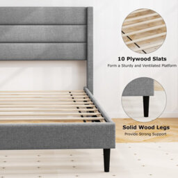 Costway Single Bed Frame Linen Upholstered Platform Bed W/headboard-Grey - thumbnail 6