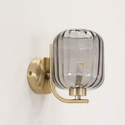 Valuelights Amelie Pair Of - Gold Curved Bar Wall Light With Smoked Ribbed Glass Shade - thumbnail 3