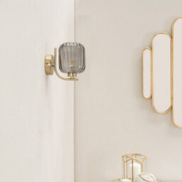 Valuelights Amelie Pair Of - Gold Curved Bar Wall Light With Smoked Ribbed Glass Shade - thumbnail 4