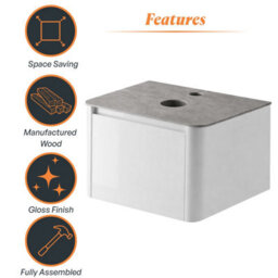 Plum&clay Mayfair Gloss White Wall Hung Bathroom Vanity Unit With Grey Marble Countertop (W)750mm (H)406mm - thumbnail 6