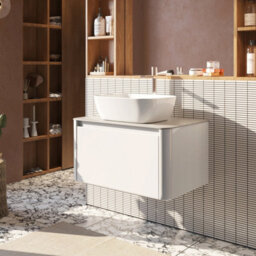 Plum&clay Mayfair Gloss White Wall Hung Bathroom Vanity Unit With Grey Marble Countertop (W)750mm (H)406mm - thumbnail 2