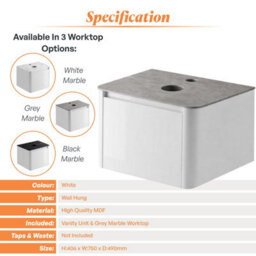 Plum&clay Mayfair Gloss White Wall Hung Bathroom Vanity Unit With Grey Marble Countertop (W)750mm (H)406mm - thumbnail 5