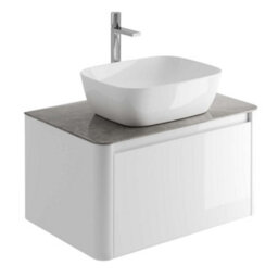 Plum&clay Mayfair Gloss White Wall Hung Bathroom Vanity Unit With Grey Marble Countertop (W)750mm (H)406mm