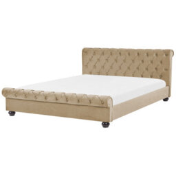 Beliani Waterbed Velvet Avallon 180 X 200 Cm (Eu Super King) Beige - thumbnail 1