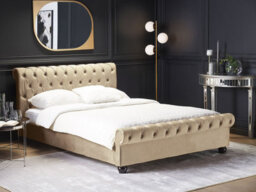 Beliani Waterbed Velvet Avallon 180 X 200 Cm (Eu Super King) Beige - thumbnail 2