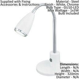 Set Of 2 Modern White Chrome Table Lamps With Rocker Switch And Gu10 Bulbs Included - thumbnail 2