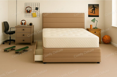 Comfy Deluxe Mink Plush Divan Bed With Headboard And Footboard 2Ft6 Small Single Storage 2 Drawers Right Side Laying In Bed