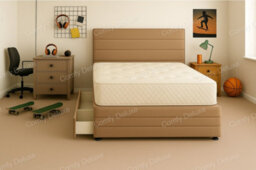 Comfy Deluxe Mink Plush Divan Bed With Headboard And Footboard 2Ft6 Small Single Storage 2  Drawers Right Side Laying In Bed